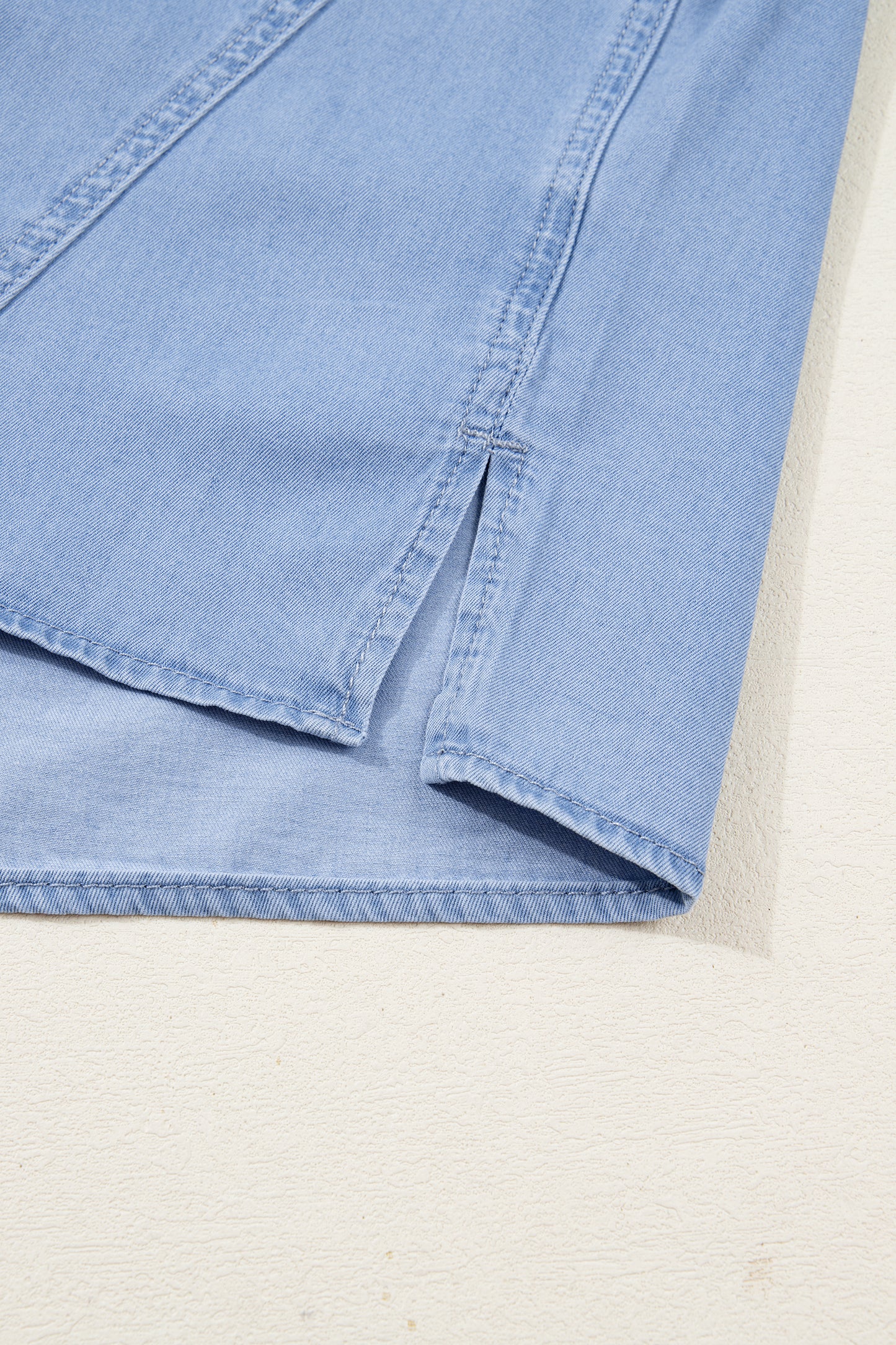 Myosotis Washed Drop Shoulder Bracelet Sleeve Chambray Shirt