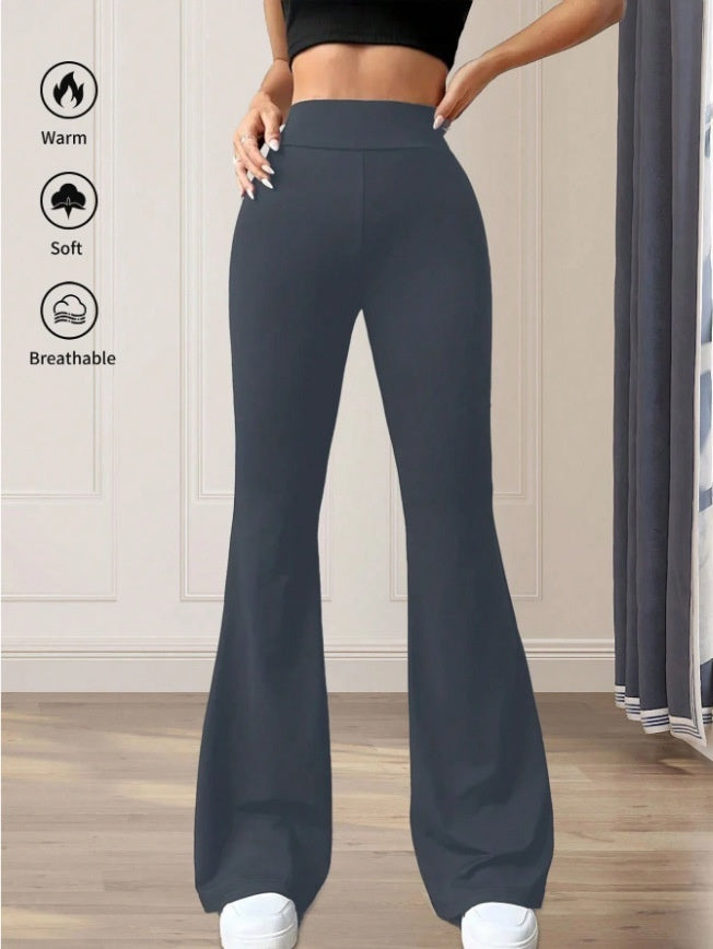 Solid Color Casual Women's High Waist Yoga Bootcut Trousers