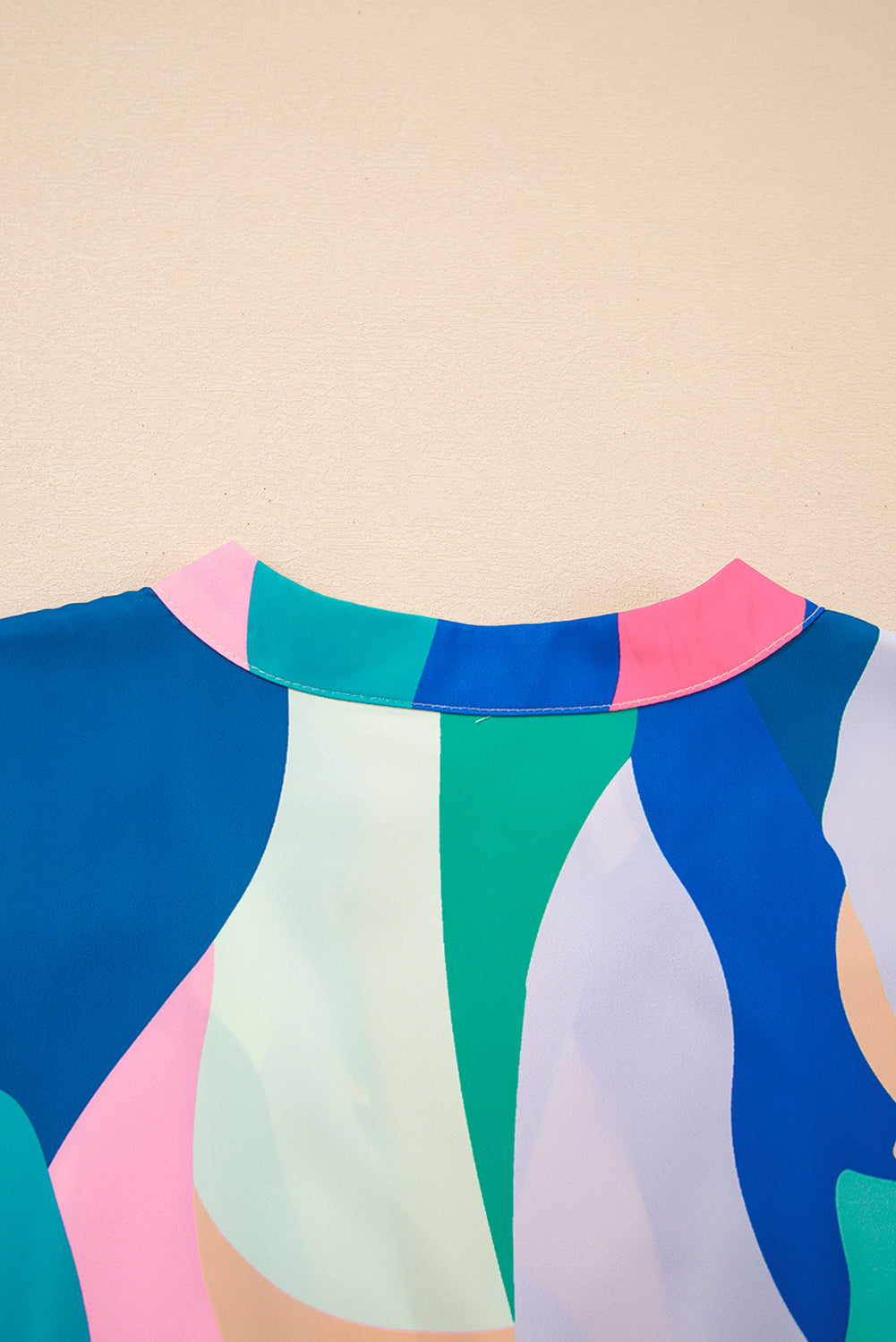 Blue Abstract Print V Neck Cap Sleeve Pocketed Mini Dress