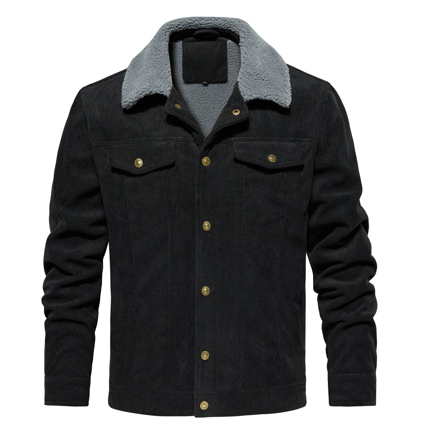 Men's Corduroy Jacket Winter Sherpa Lined Warm Thick Trucker Cargo Coat With 5 Pockets