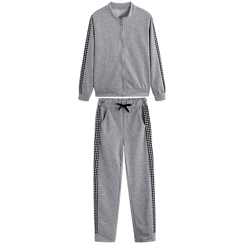 Women's Print & Plaid Zip-Front Top With Tie-Waist Pants Set, 2-Piece Casual Loungewear For Spring And Fall