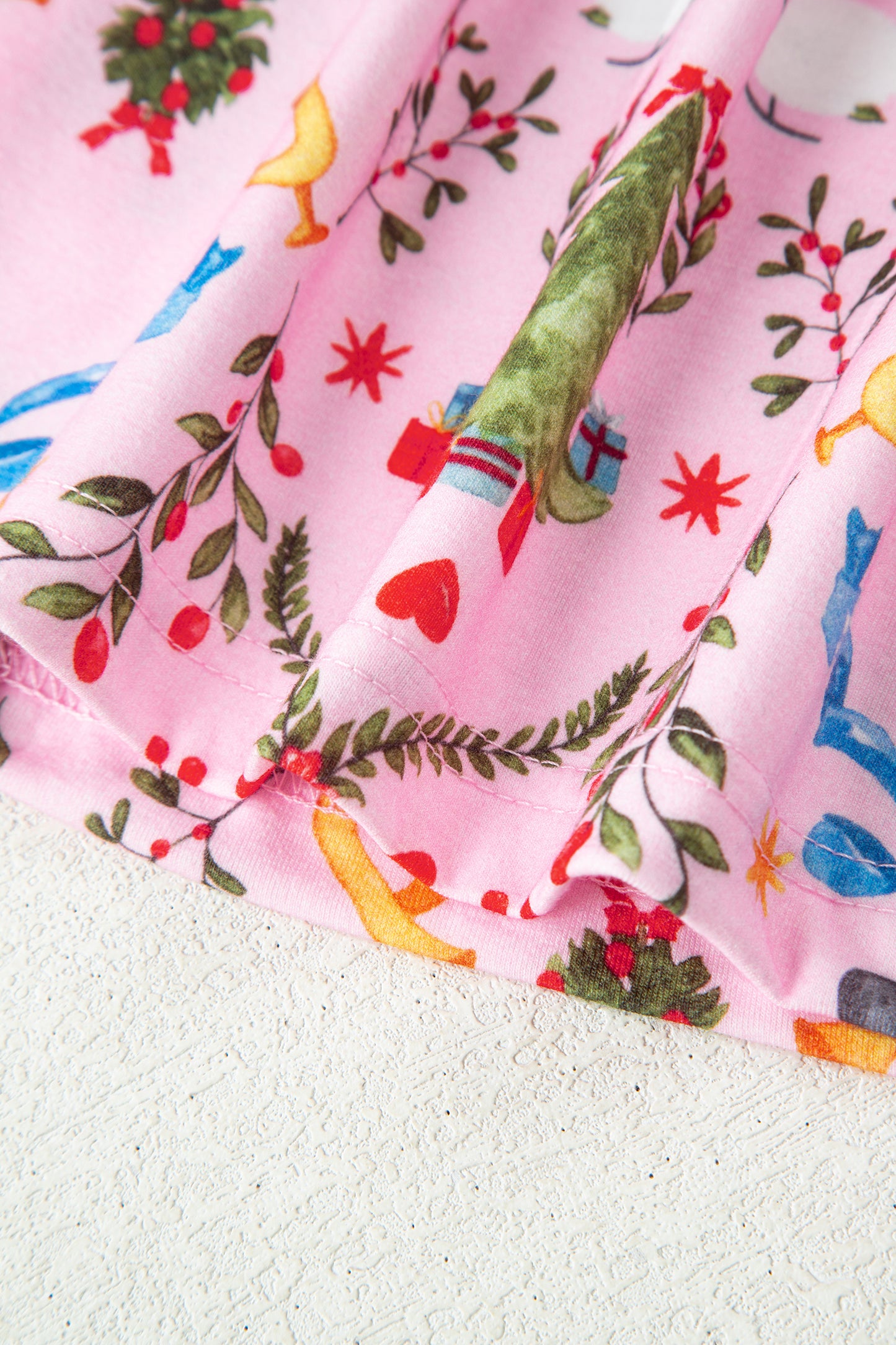 Pink Nutcracker Doll Christmas Print Ribbon Tie Waist Short 2pcs Pajama Set