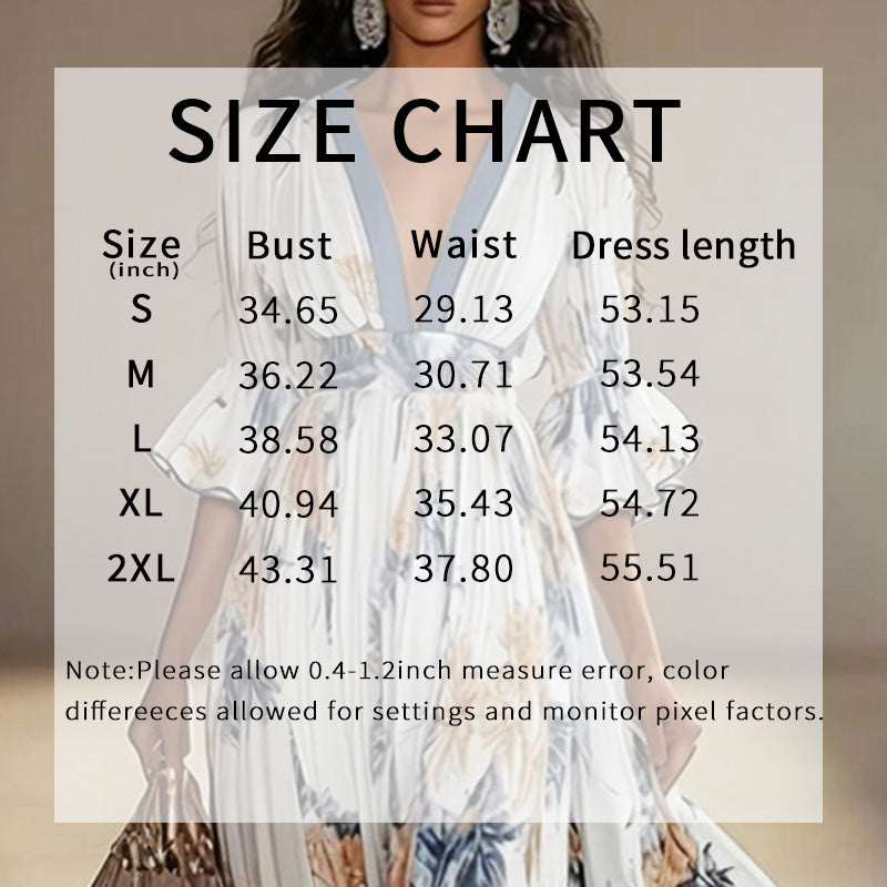 Women's Floral Print Maxi Dress With Deep V-Neck & Flare Sleeves, Elegant Flowy Wedding Guest Party Evening Dress