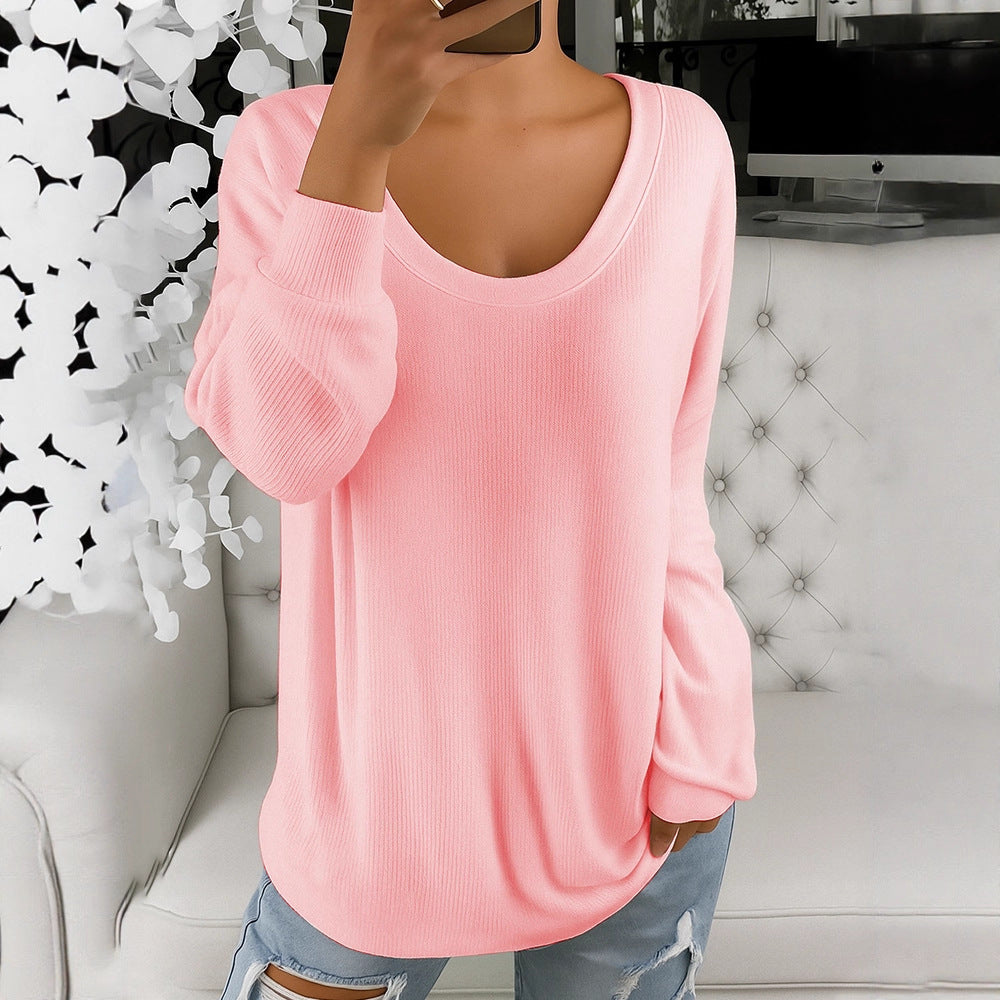 Casual Loose Solid Color Retro Round Neck Long Sleeve Sweater