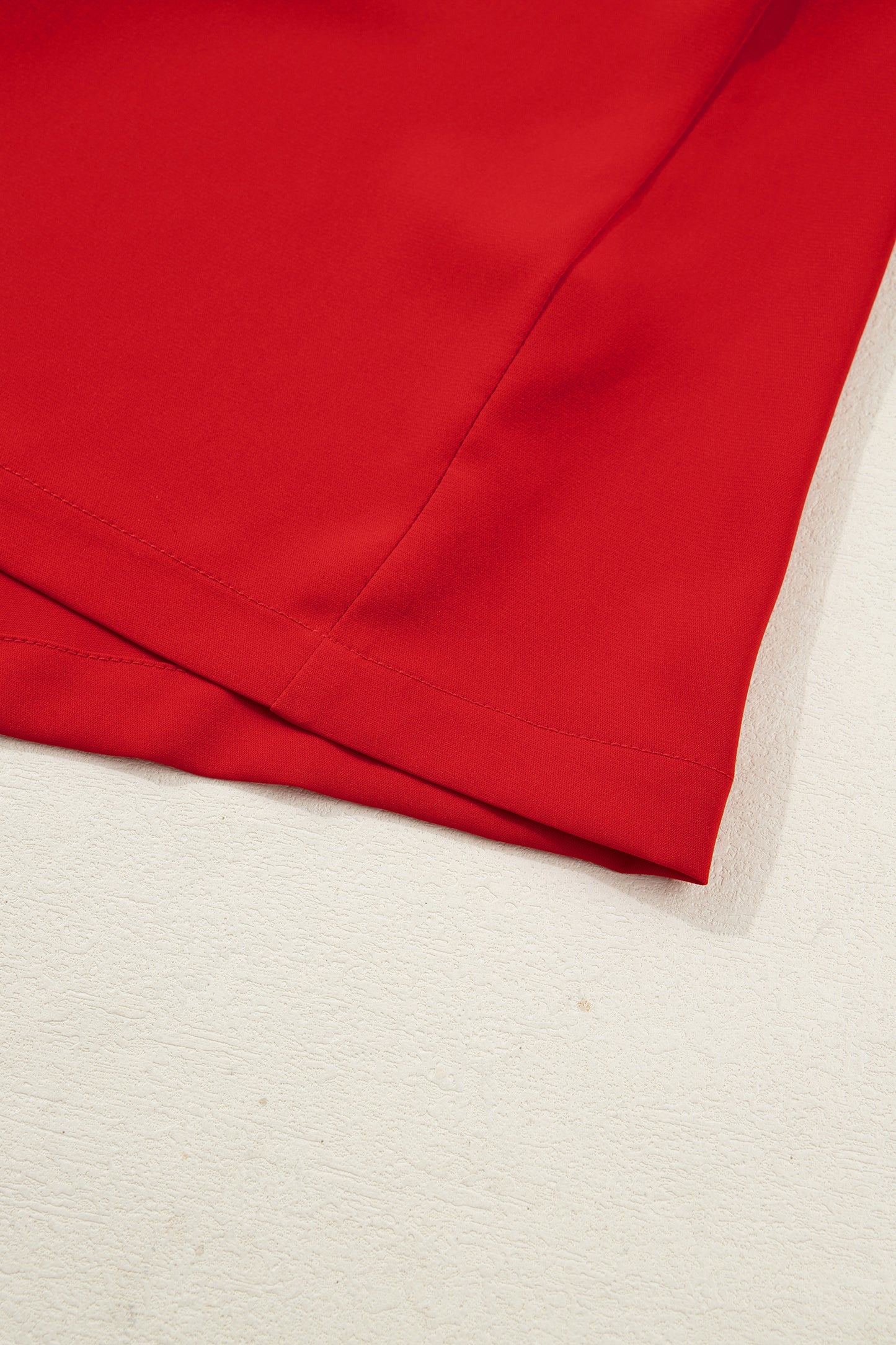 Fiery Red Contrast Trim Ribbon Bow Short Silky 2pcs Pajama Set