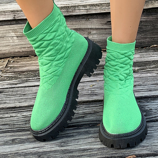 Women's Thick Heel Solid Color Casual And Comfortable Martin Boots