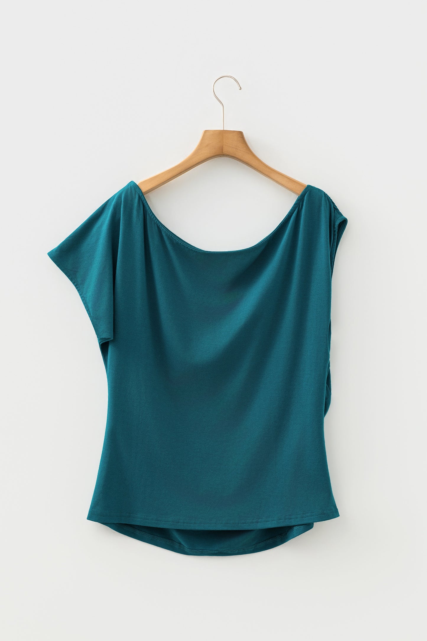 Coffee Plus Size Solid Color Asymmetric Neck Short Sleeve Blouse