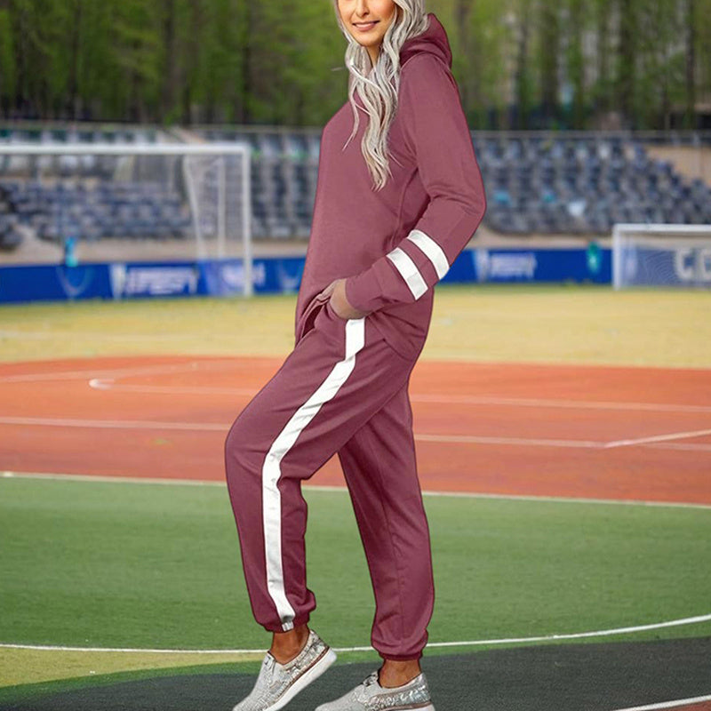 Women's Casual Striped Tracksuit Set, Long Sleeve Crewneck Sweatshirt And Drawstring Jogger Pants, 2-Piece Outfit For Spring And Fall