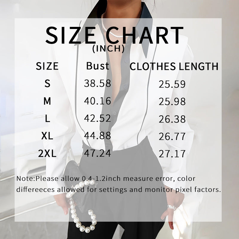 Women's Black & White Colorblock Button Down Shirt, Elegant Long Sleeve Collared Blouse, Office Work Tops