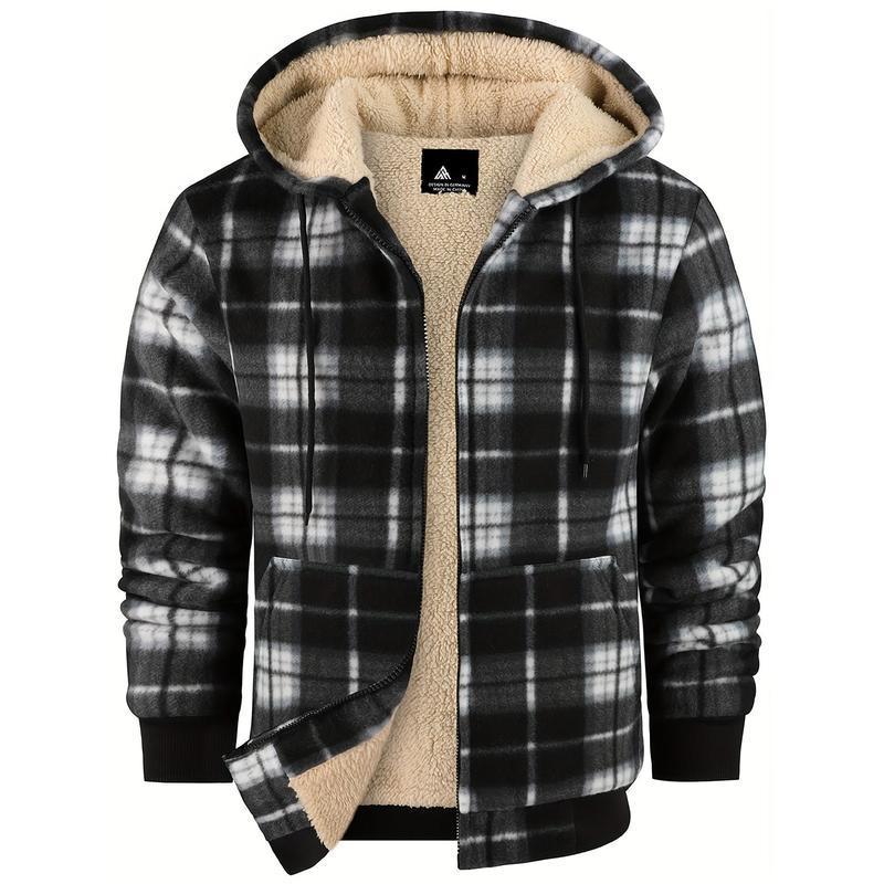 Men's Wool Plaid Hooded Jacket Outdoor Sportswear