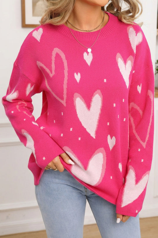 Rose Red Splendid Heart Print Sweater