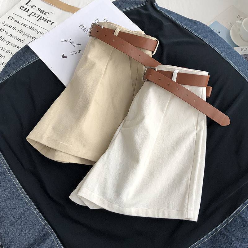 Summer Korean Style High Waist Wide Leg Shorts Women's White