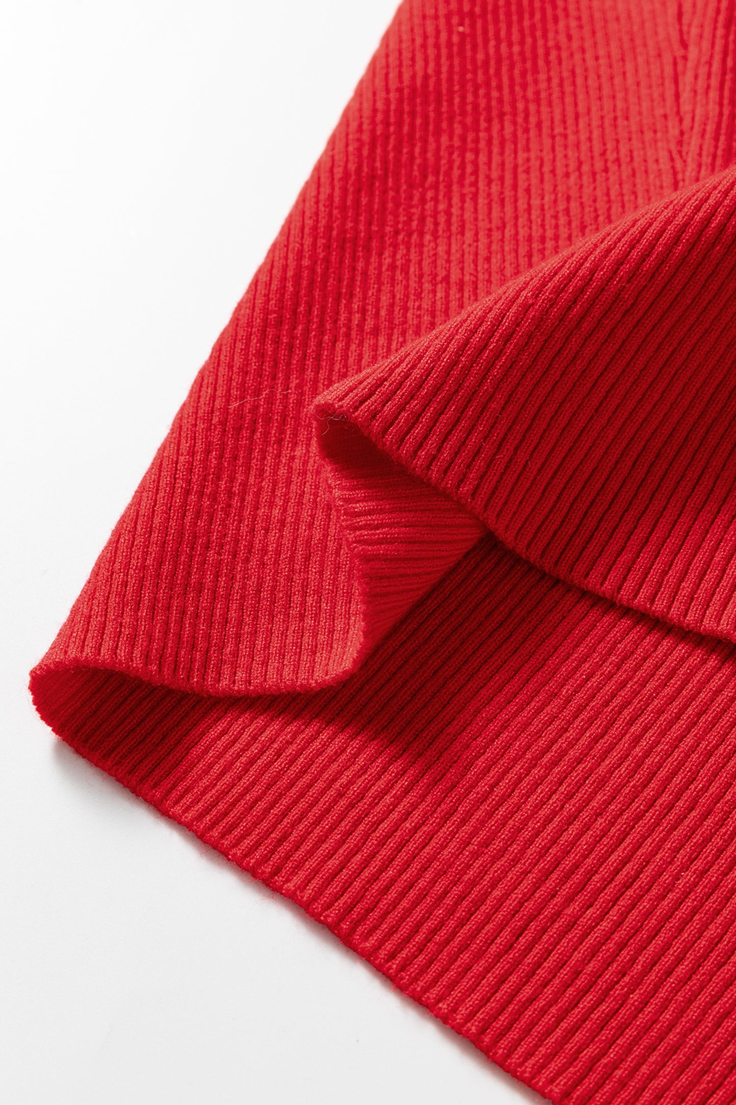 Fiery Red Sequin Sleeve Patchwork Ribbing Knit Square Neck Holiday Sweater