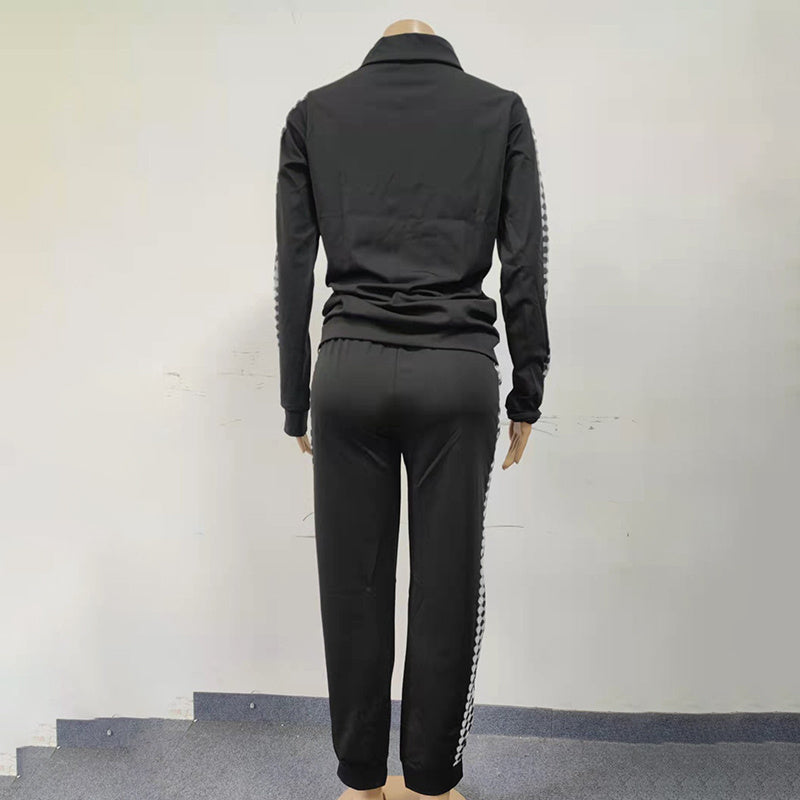 Women's Print & Plaid Zip-Front Top With Tie-Waist Pants Set, 2-Piece Casual Loungewear For Spring And Fall