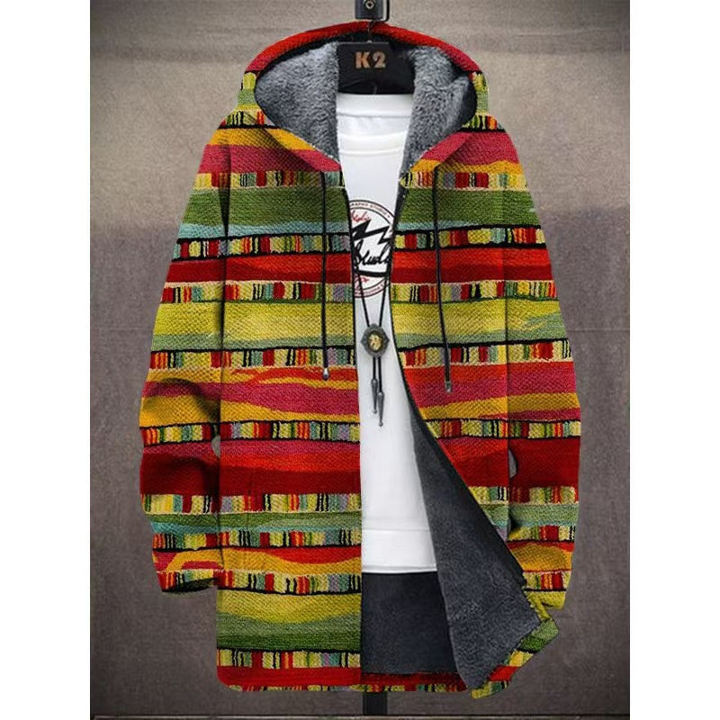 Men's Coat Printed Thickening Windproof Jacket Zipper Hooded