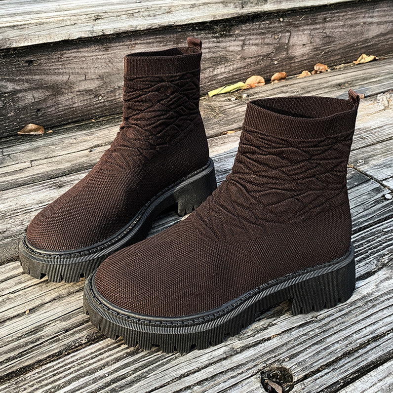 Women's Thick Heel Solid Color Casual And Comfortable Martin Boots