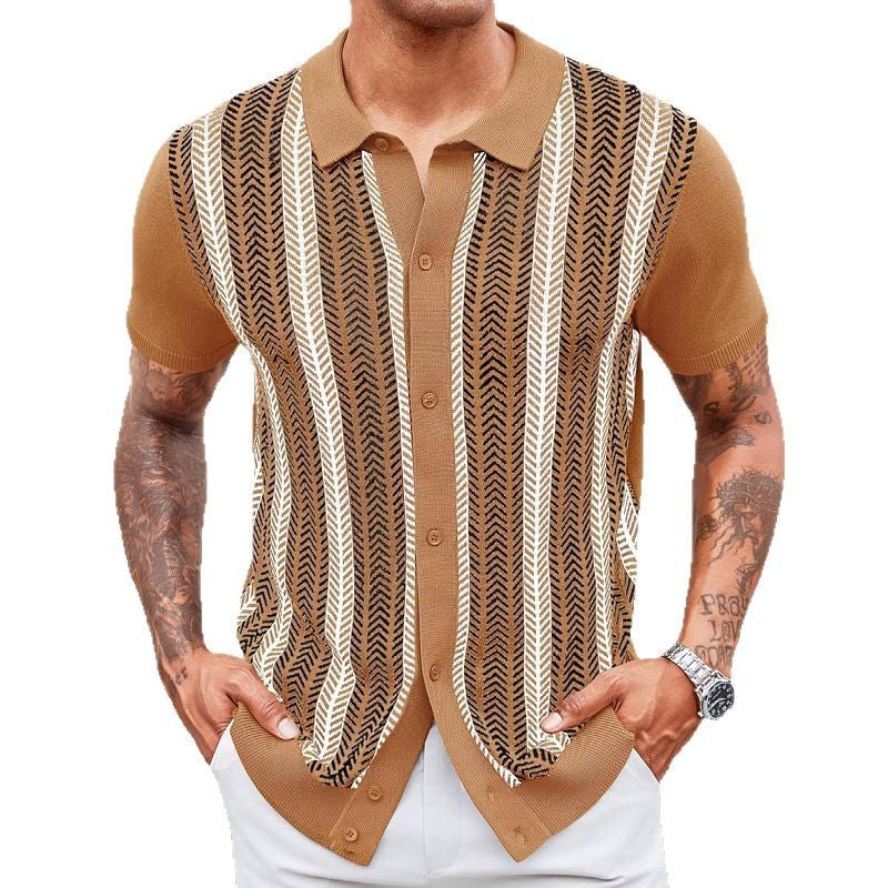 Men's Casual Striped Jacquard Sweater
