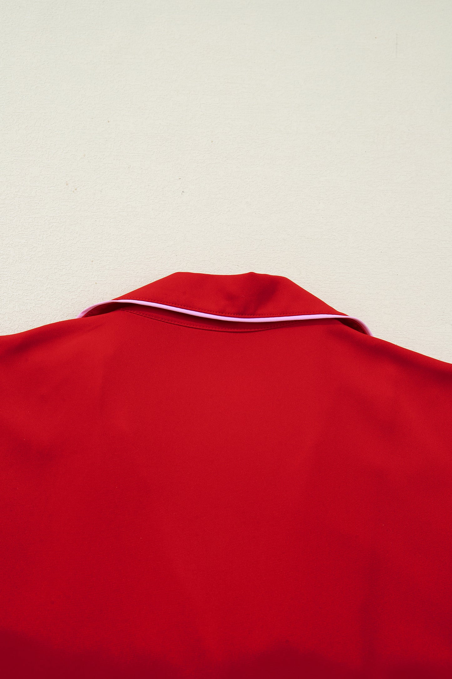 Fiery Red Contrast Trim Ribbon Bow Short Silky 2pcs Pajama Set