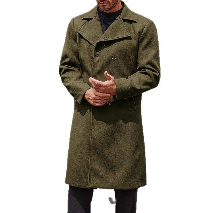 Woolen Male Double-breasted Thickened Woolen Trench Coat