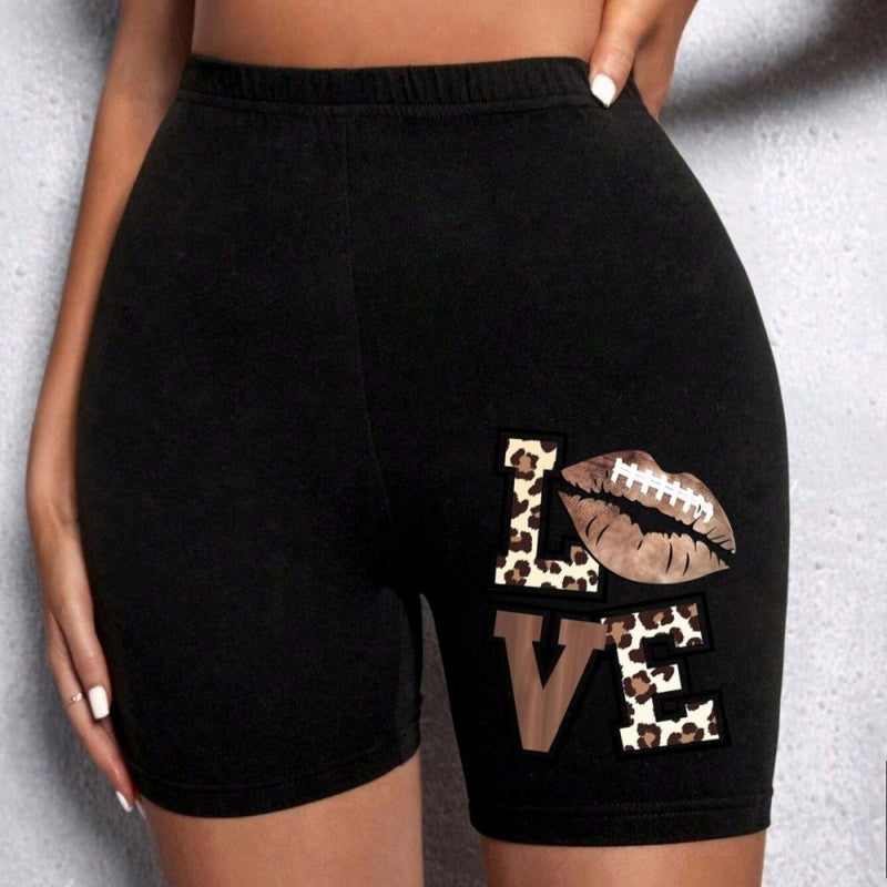 Summer Woman Tight Shorts Leopard Heart And Love Letter Grap