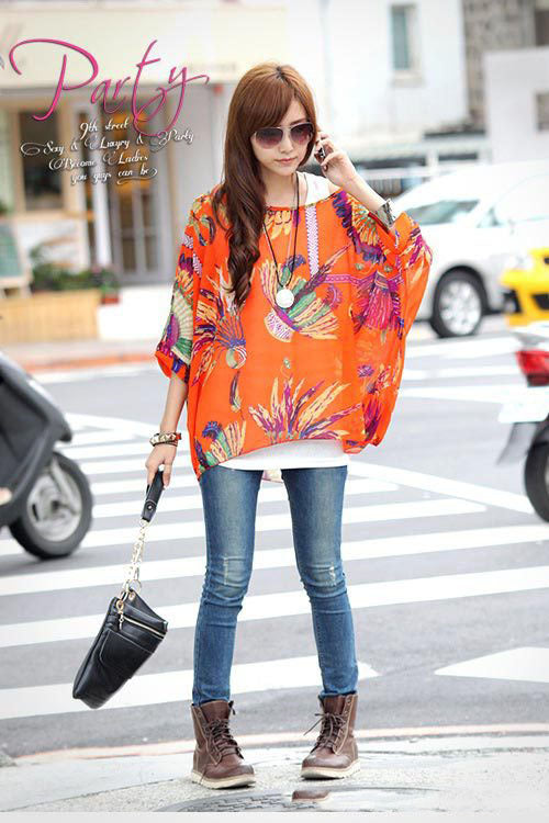 Fashion Pavilion Plus Size Women's Bohemian Chiffon Shirt Seaside Holiday Sun Protection Clothing Bikini Blouse
