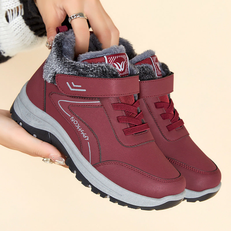 Winter New Fleece-lined Thickened Women's Short Leather Boots