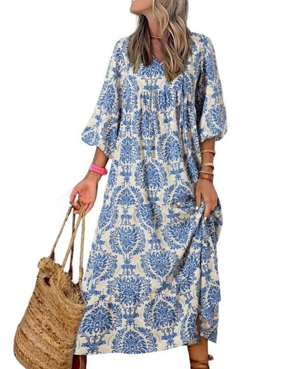 Geometric Print Puff Sleeve Dress Plus Size Women's Clothing
