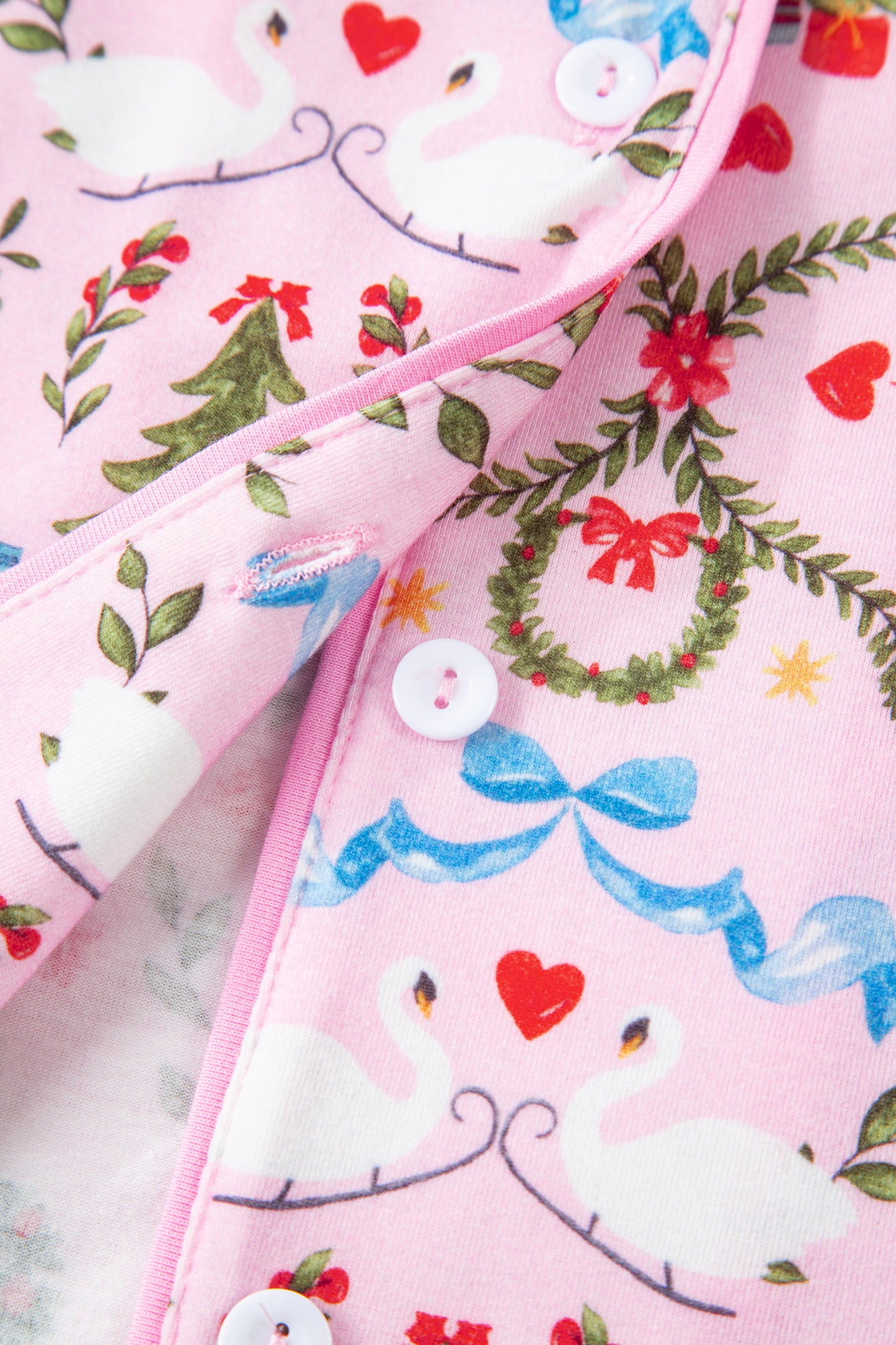 Pink Nutcracker Doll Christmas Print Ribbon Tie Waist Short 2pcs Pajama Set