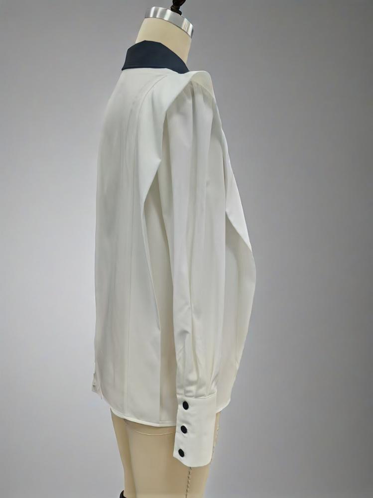 Women's Black & White Colorblock Button Down Shirt, Elegant Long Sleeve Collared Blouse, Office Work Tops