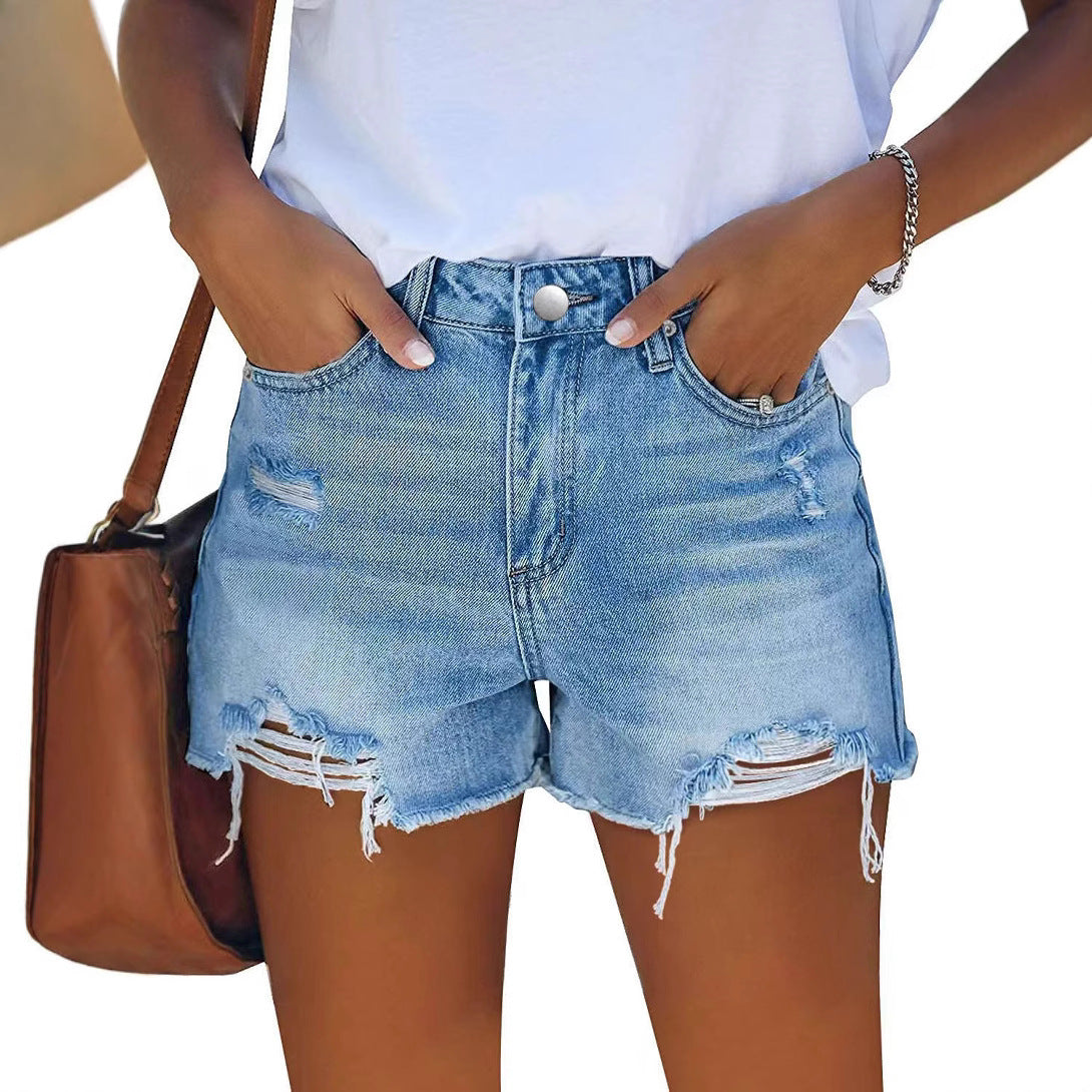 Women's Wash Hole Slim Fit All-matching Denim Shorts