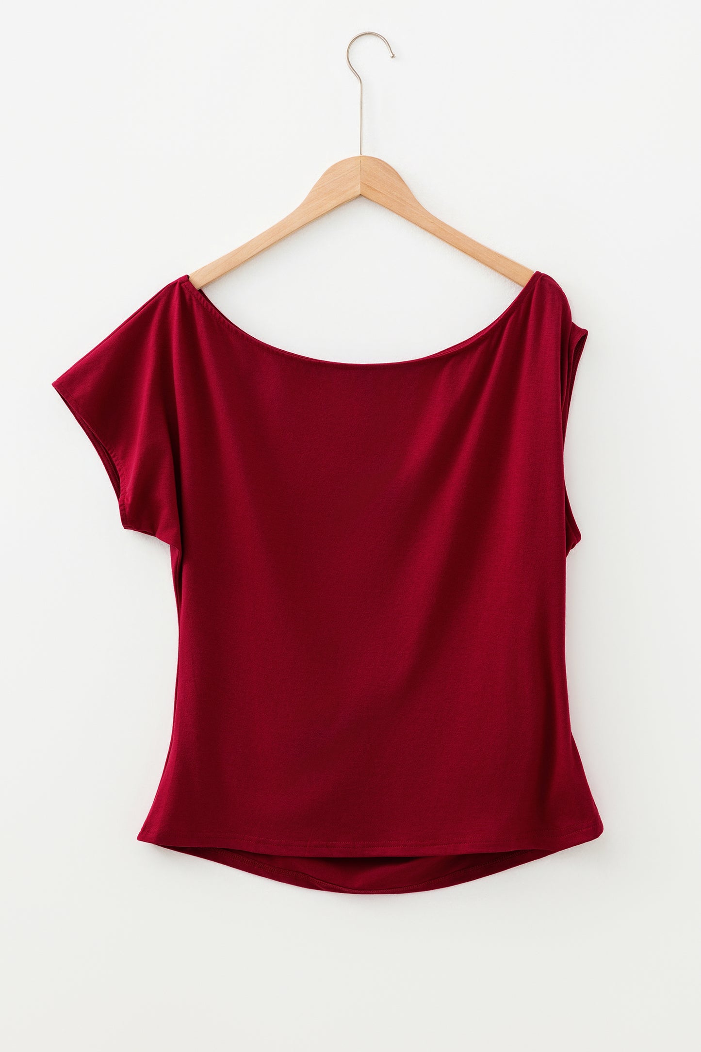 Coffee Plus Size Solid Color Asymmetric Neck Short Sleeve Blouse
