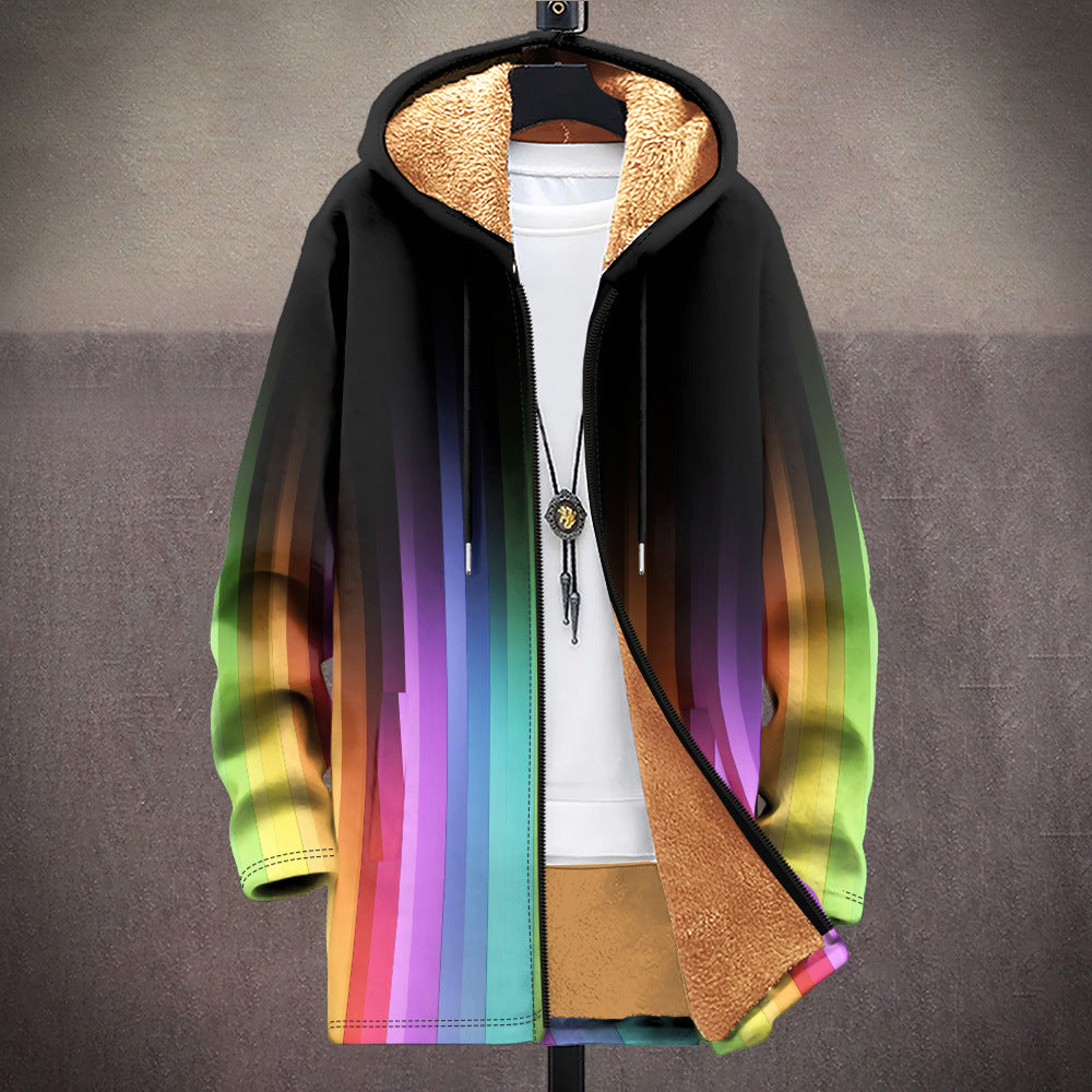 Men's Multicolor Pattern Zipper Hooded Cardigan