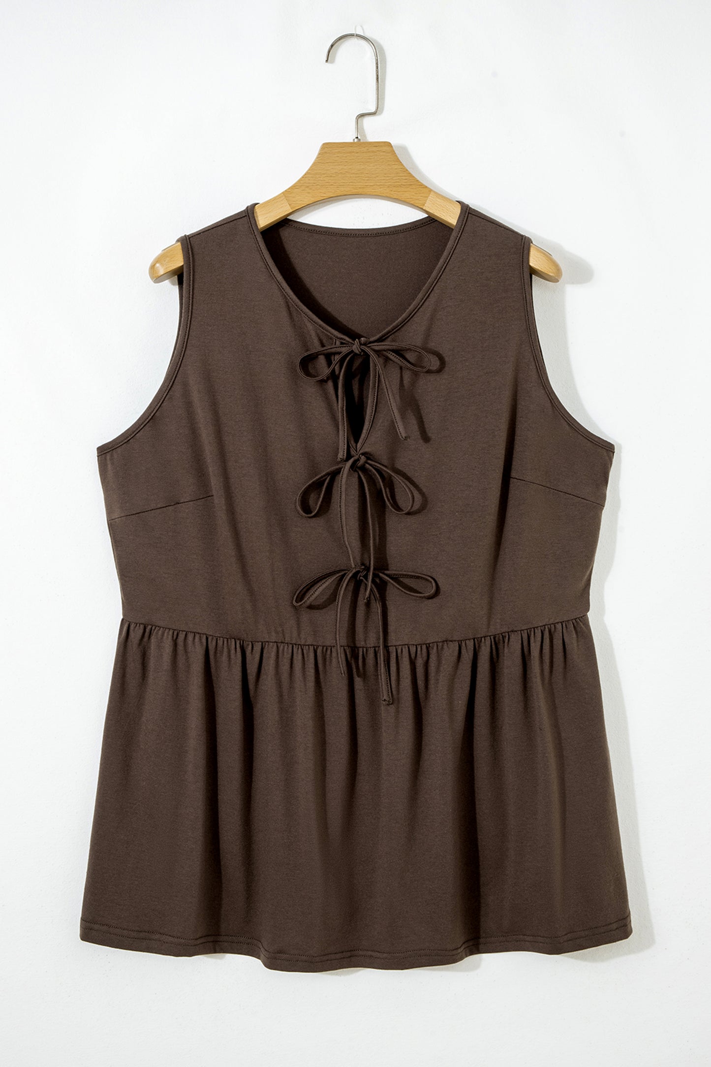 White Plus Size Solid Color Bow Tie Peplum Tank Top
