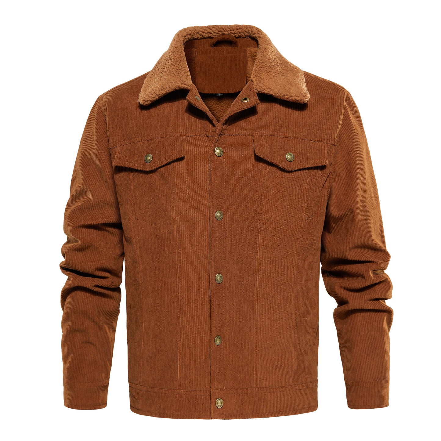 Men's Corduroy Jacket Winter Sherpa Lined Warm Thick Trucker Cargo Coat With 5 Pockets