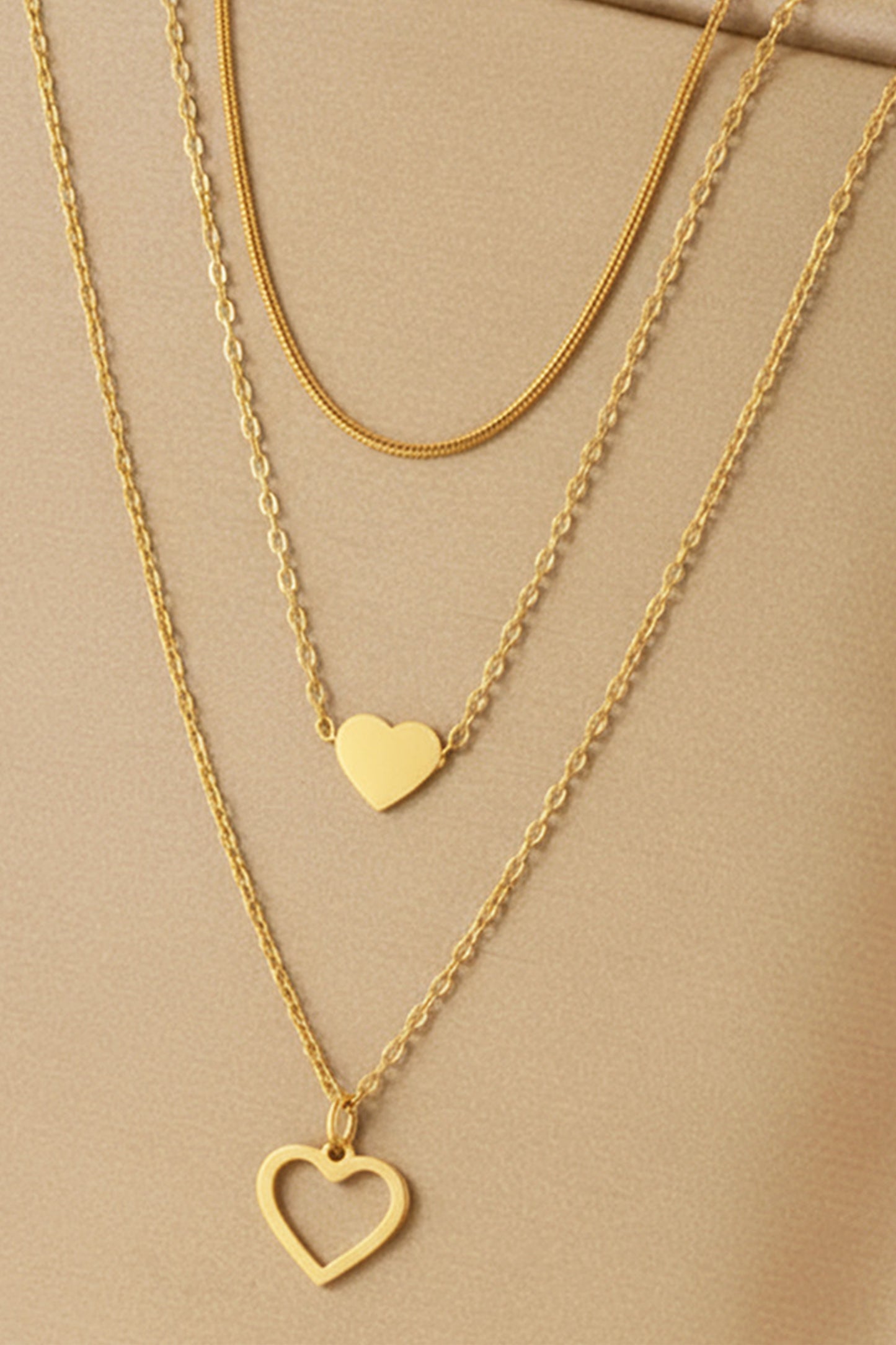 Gold Plated Triple Layered Heart Necklace Set