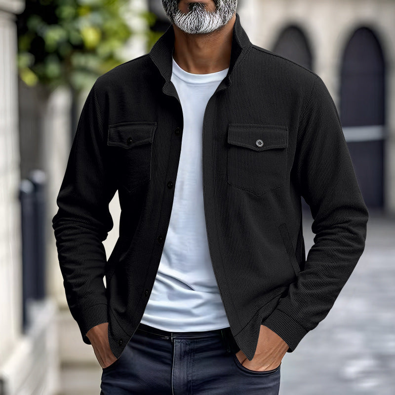 Simple Versatile Multi-pocket Long Sleeve Stand-up Collar Jacket Men's Clothing