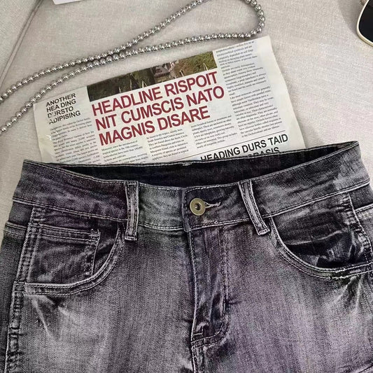 Low Waist Retro Washed Denim Shorts For Women