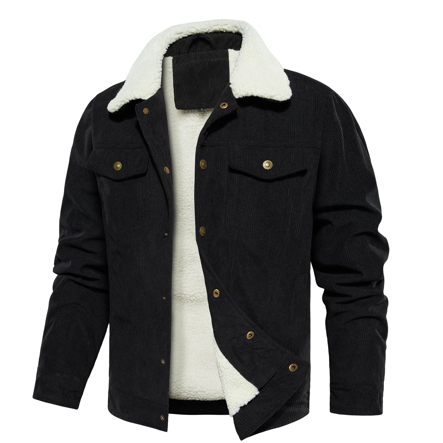 Men's Corduroy Jacket Winter Sherpa Lined Warm Thick Trucker Cargo Coat With 5 Pockets