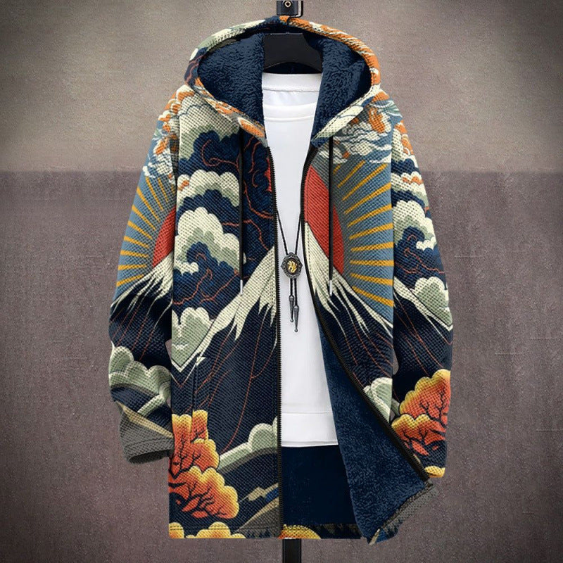 Men's Coat Printed Thickening Windproof Jacket Zipper Hooded