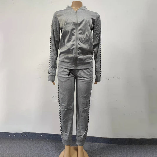 Women's Print & Plaid Zip-Front Top With Tie-Waist Pants Set, 2-Piece Casual Loungewear For Spring And Fall