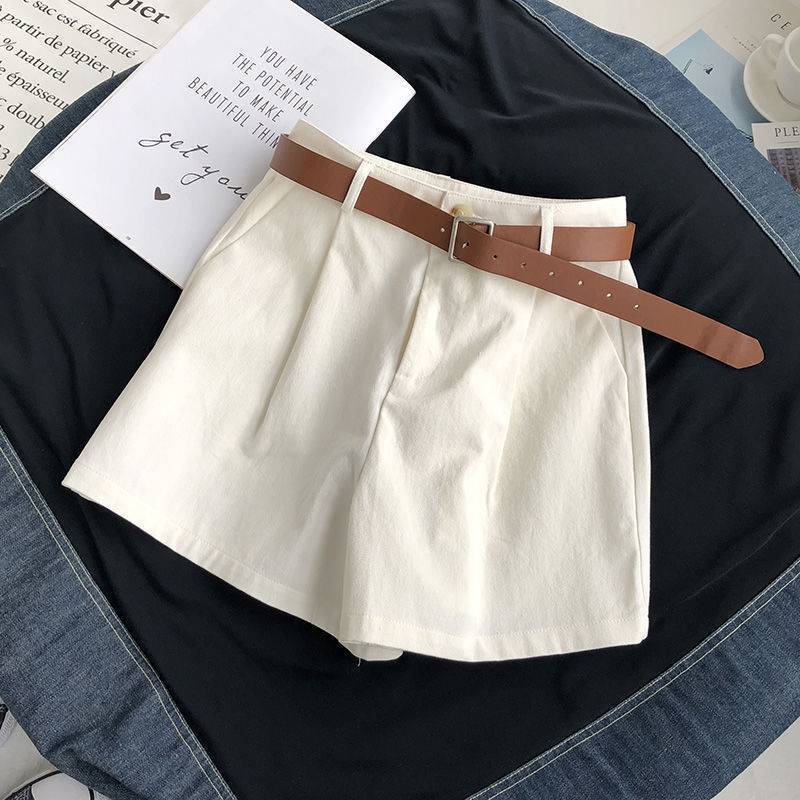 Summer Korean Style High Waist Wide Leg Shorts Women's White