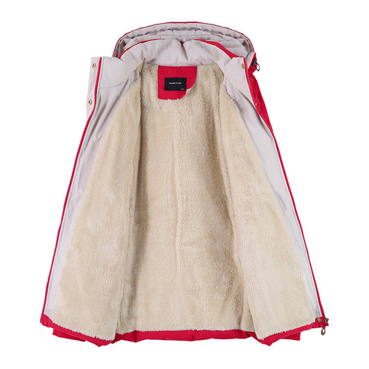 Winter Fleece-lined Thick Middle-aged Mom's Lamb Fleece Hooded Down Cotton Coat For Women