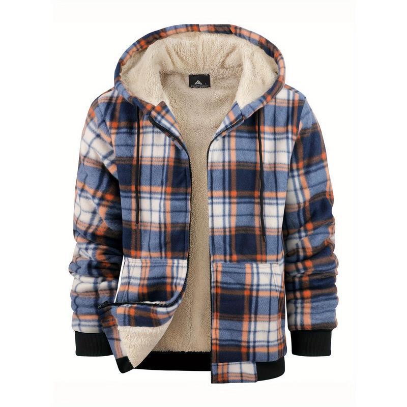 Men's Wool Plaid Hooded Jacket Outdoor Sportswear