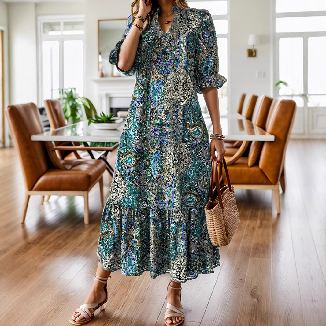 Women's Clothing Printed V-neck Plus Size Dress