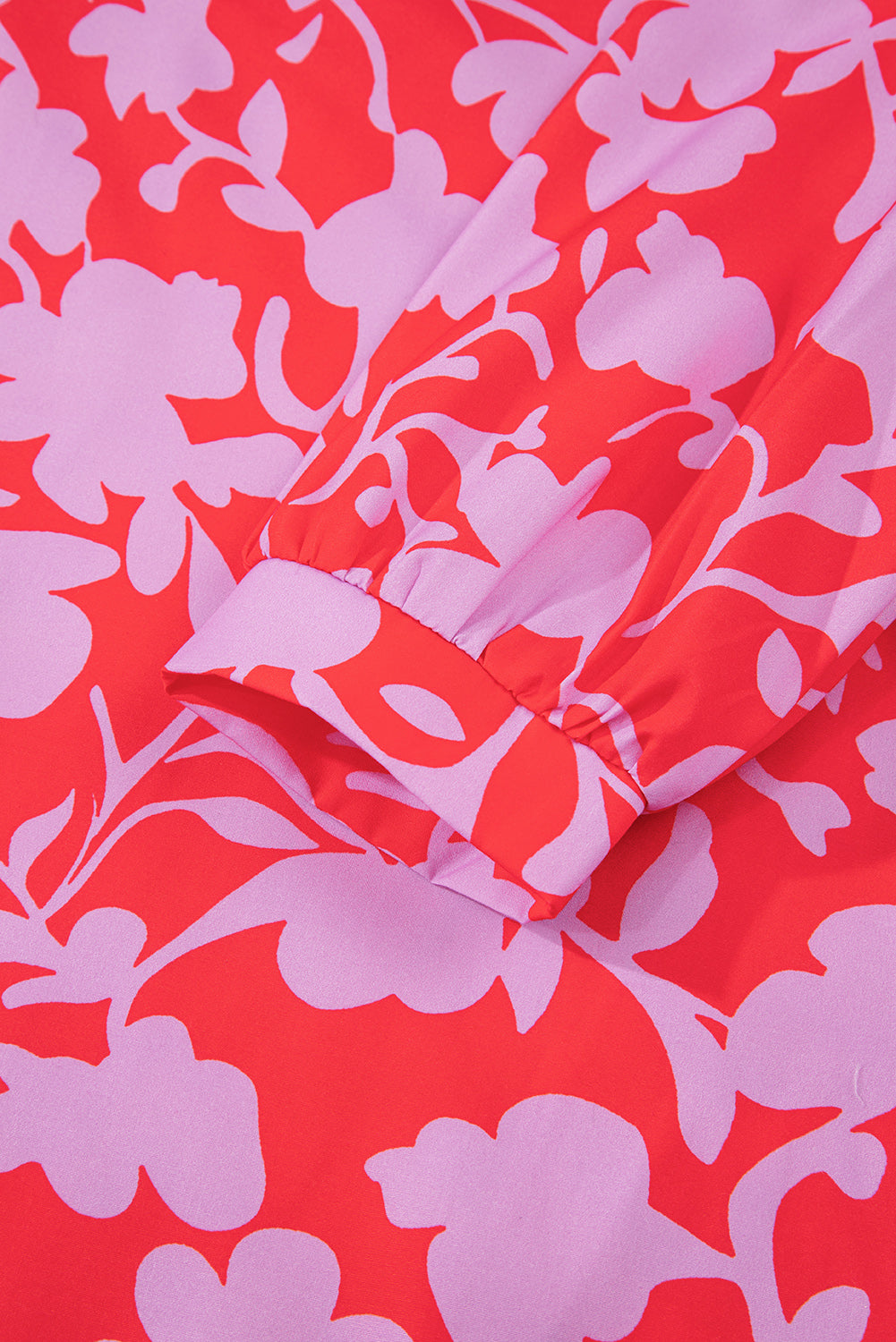 Red Floral Three Quarter Sleeves Ruffle Hem Mini Dress